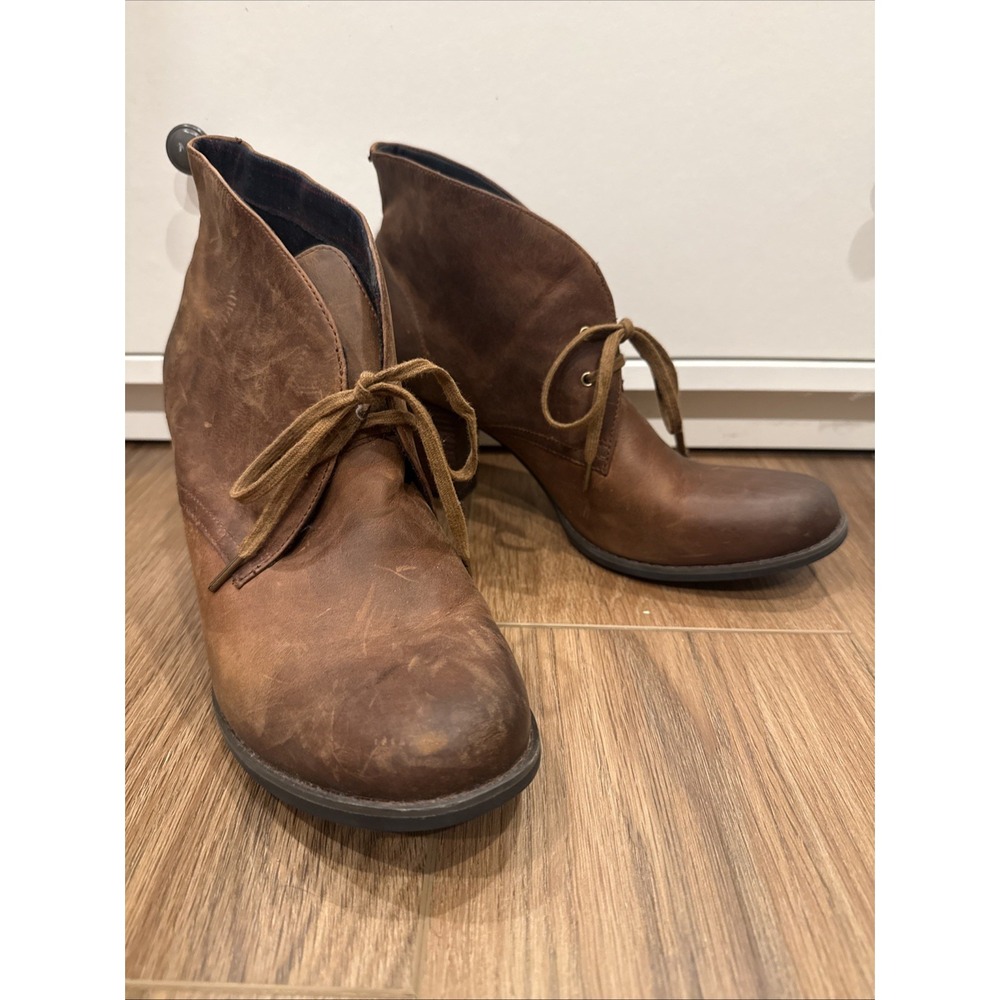 INDIGO Clarks Women's 13 M Brown Oiled Leather Ankle Heel Lace Up Bootie Cottage
